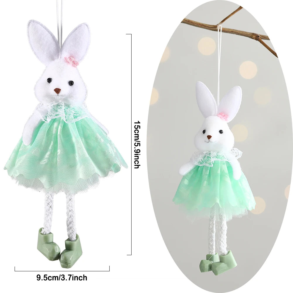 Easter Bunny Hanging Ornaments Pastel Purple Green Blue Yellow Skirt Rabbit Doll Figurine Kids Gifts Spring Easter Decorations
