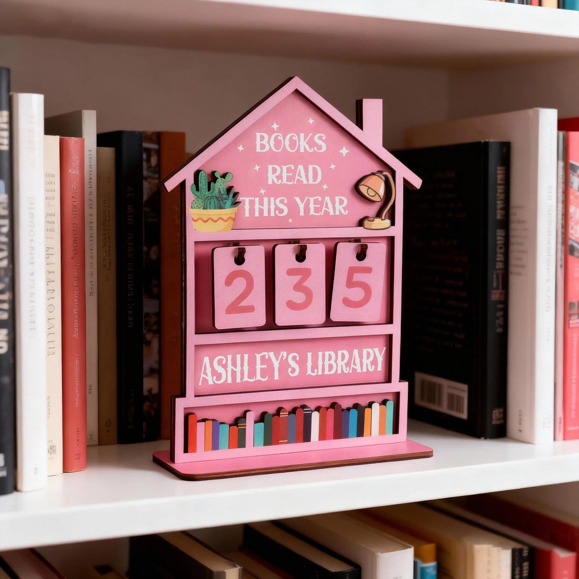 Custom Name Wooden Book Read This Year Counter Reading Challenge Tracker Bookshelf Decoration Bookish Gift for Bookworm Readers