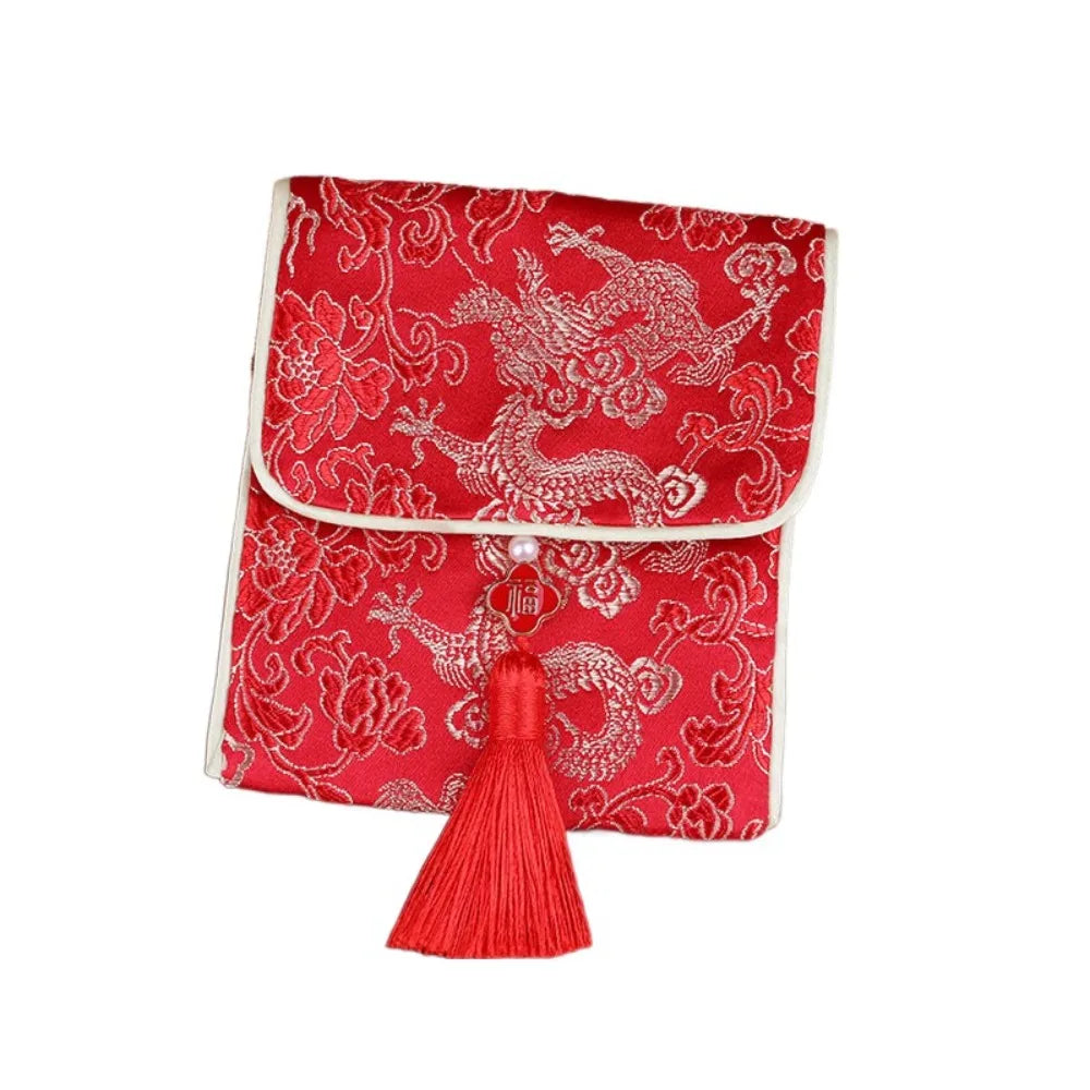 New Year Blessing Words Brocade Red Envelope Tassel Spring Festival Money Pocket Embroidery Best Wishes New Year Money Bag