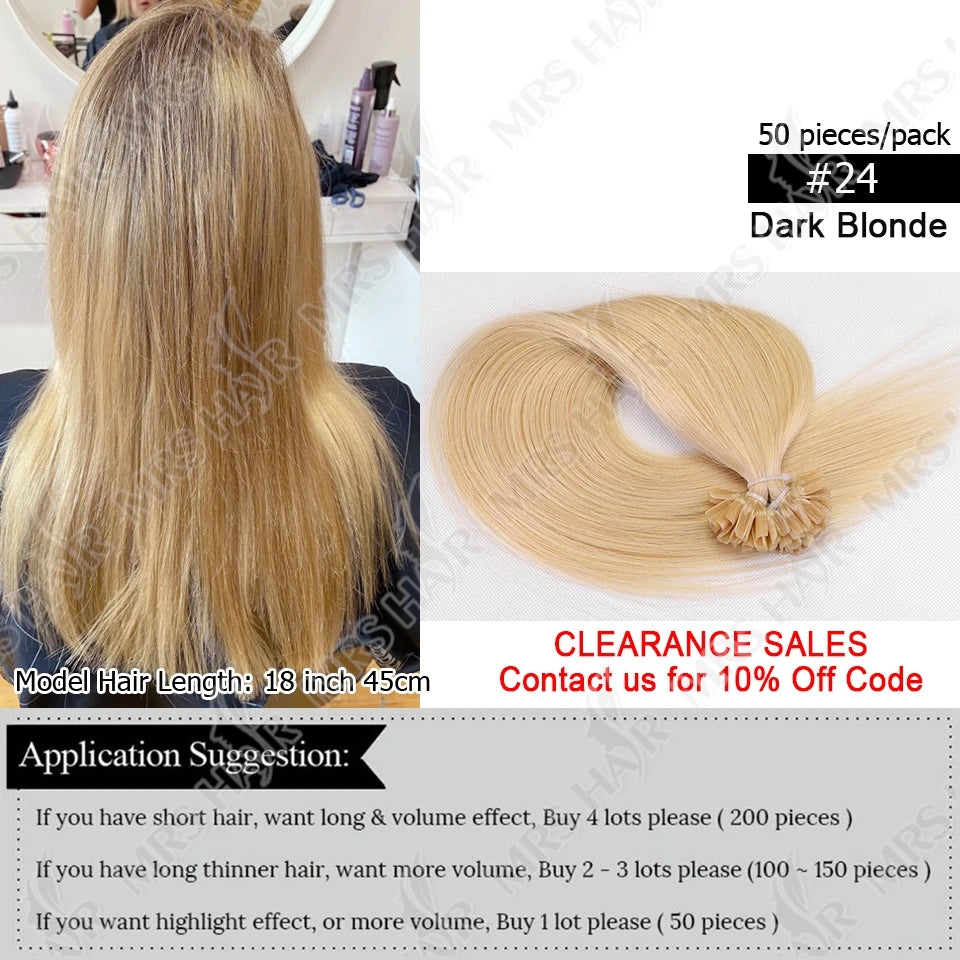 U Tip Fusion Hair Extensions Blonde Natural Real Human Hair Extensions 1.5cm Keratin Hair Capsules 50pcs 30g 40g 50g 12-24inch