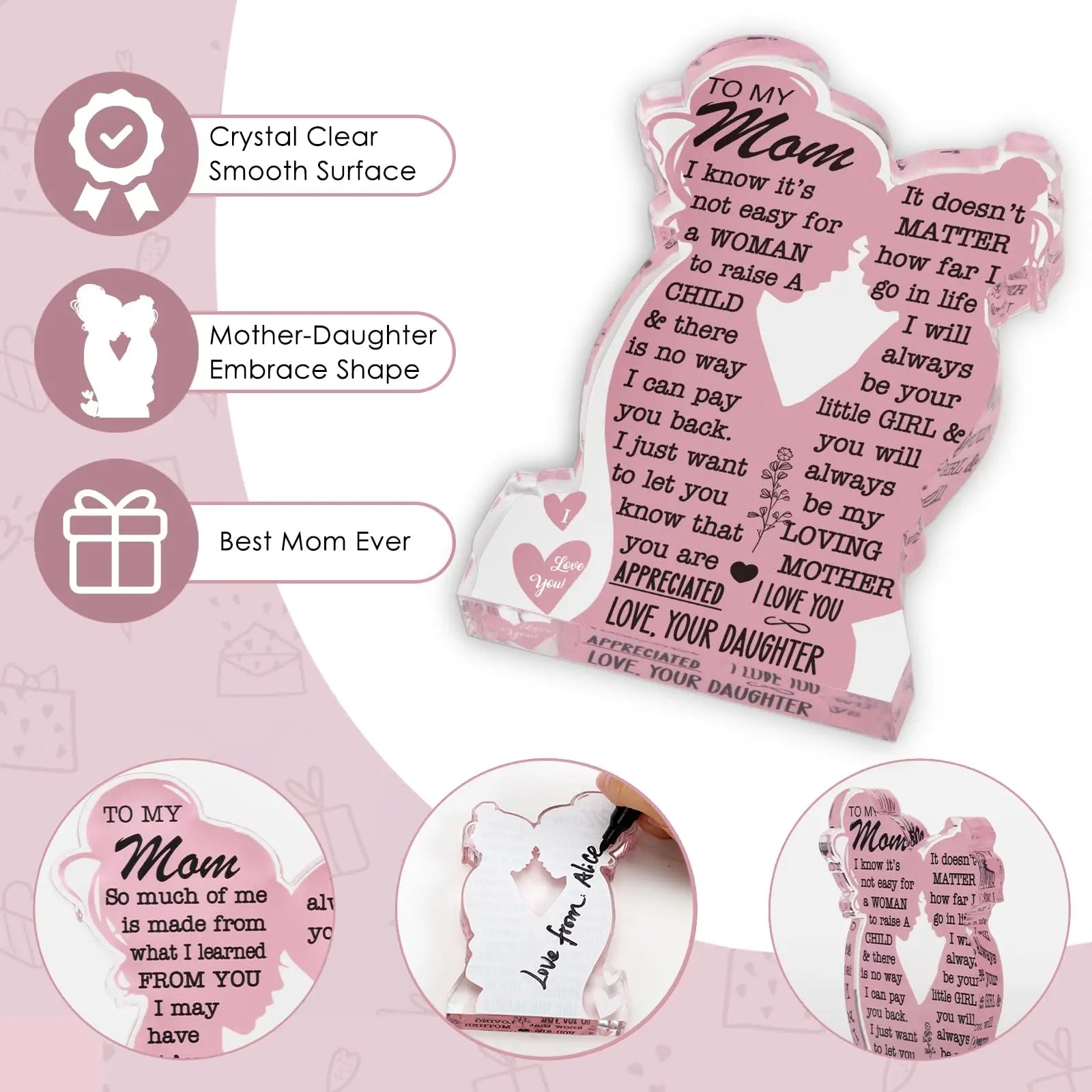 2025 Mother's Day Gift Acrylic Plaque Sign Mom Gifts Mothers Day Gifts from Daughter Mom Birthday  I Love Mom Best Mom Ever Gift