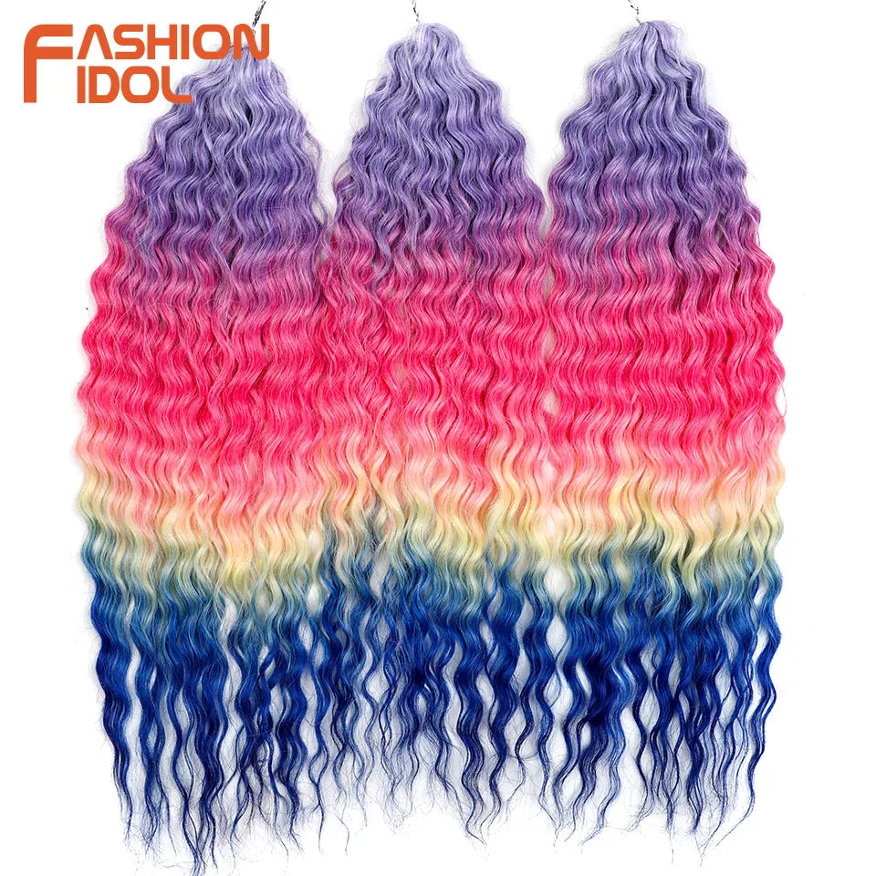 FASHION IDOL Ariel Twist Crochet Hair Synthetic 22 Inch 300g 3 Bundles Water Wave Hair Extensions Ombre Blonde Braid Curly Hair