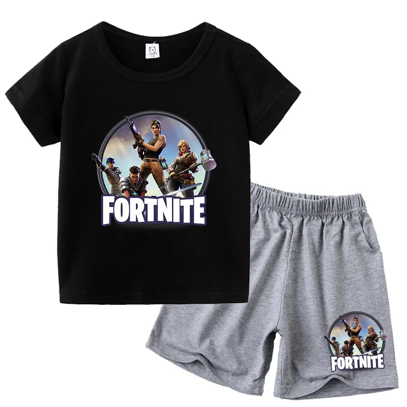 FortnitesT-shirt Shorts for Boys Girl Tee Pants Set Summer 2pcs Children Clothing Tops T-shirts Fortress Night Print Tees Gift