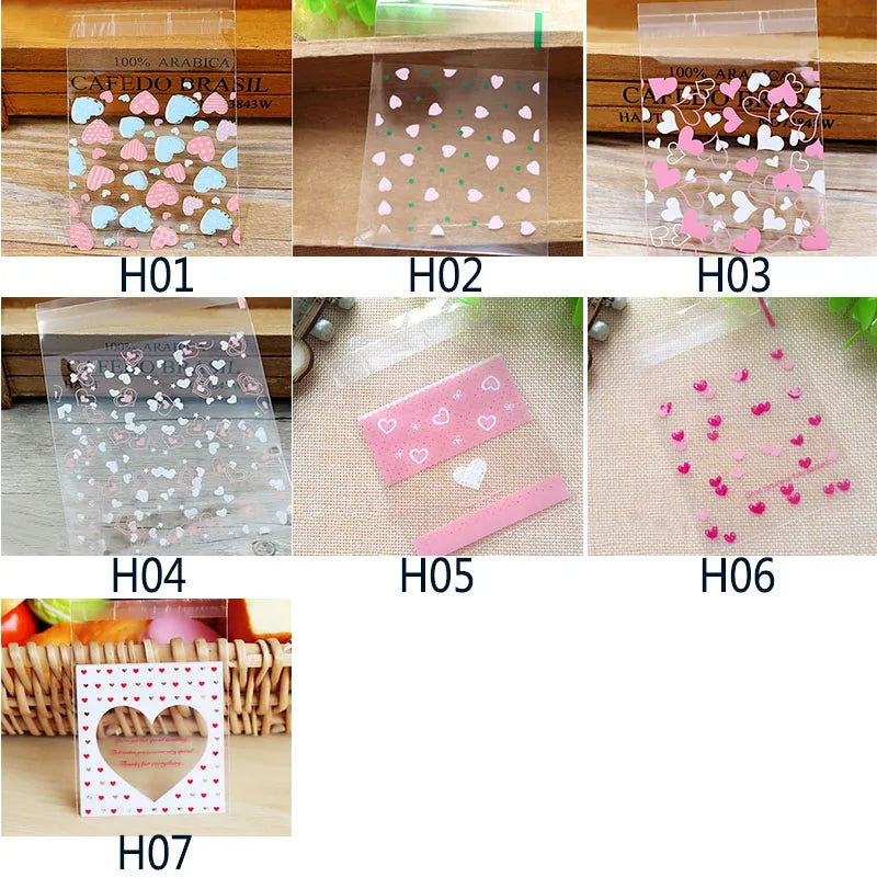 50Pcs/lot Cute Heart Theme Candy Cookie Bags Wedding Birthday Party Candy Buscuit Packaging Bag Christmas Plastic Gift Bags