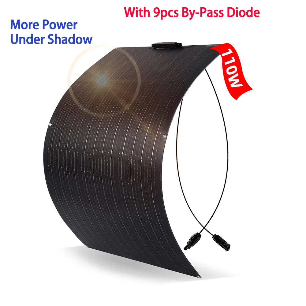Solar Panel 110W 120W 220W 240W 18V With 9PCS By-Pass Diode ETFE Flexible Solar Cell 12v Battery Charger  For Camping RV Boat