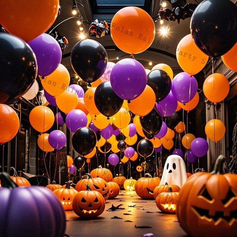 Halloween Decoration Black Orange Purple Balloon Bat Helium Ballon Confetti Metal Latex Globos Birthday Halloween Party Supplies