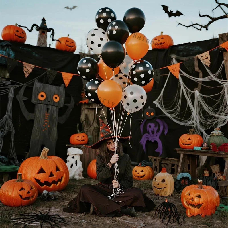 Halloween Decoration Black Orange Purple Balloon Bat Helium Ballon Confetti Metal Latex Globos Birthday Halloween Party Supplies