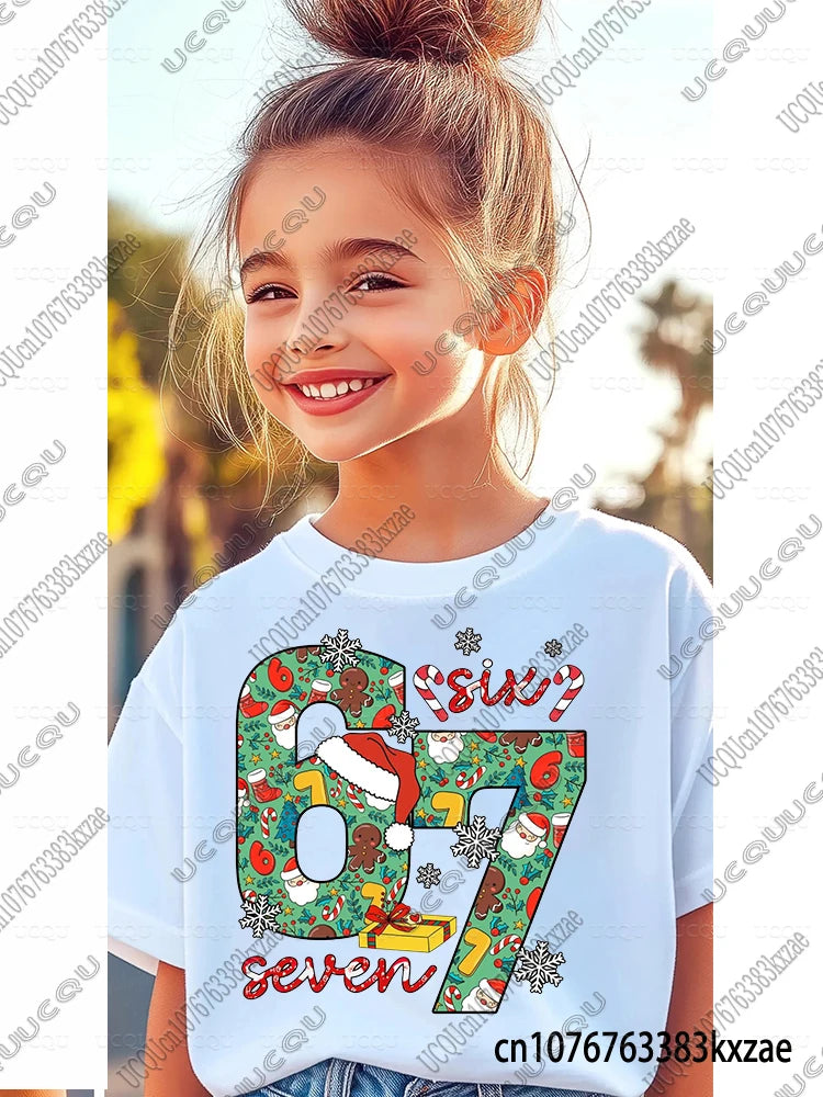 67 Meme Funny Christmas Tshirt for Kid Casual Cotton Short Sleeve Boys Girls Comfortable Top Street Fashion Parent Child Clothes