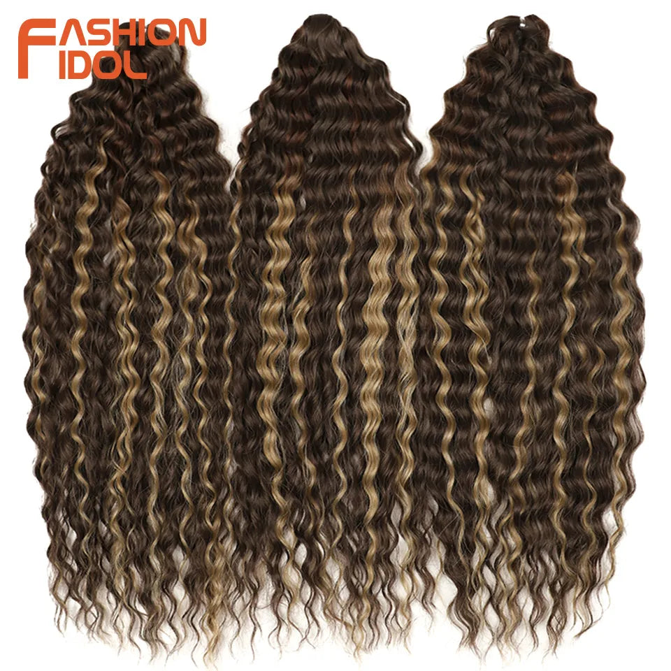 FASHION IDOL Ariel Twist Crochet Hair Synthetic 22 Inch 300g 3 Bundles Water Wave Hair Extensions Ombre Blonde Braid Curly Hair