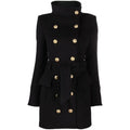 Women New Winter Black Wool Coat Gold Double Breasted Long Sleeve Coat