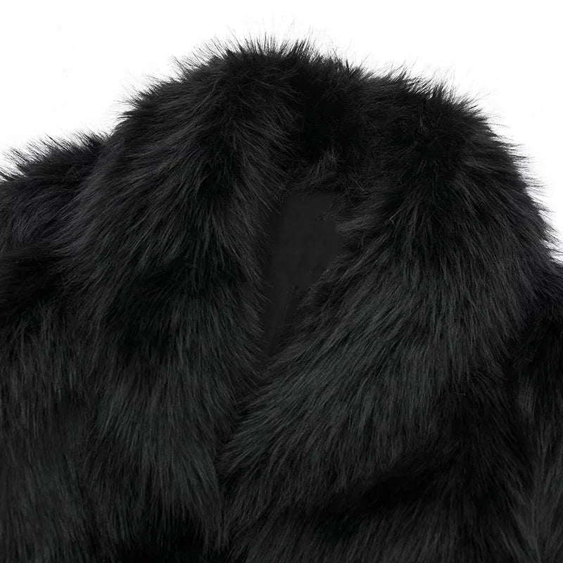 Winter Short Coat Turn Down Collar Elegant Fashion Lapel Faux Fur Coat Jacket French Style Female Warm Outerwear Women Clothing