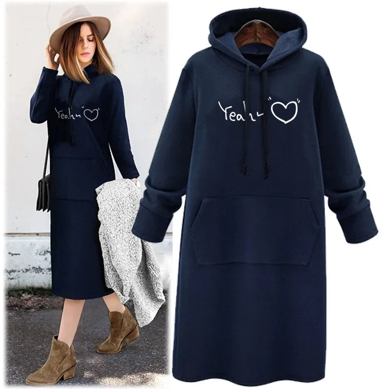 Thickened Fleece Hoodie Women's Long Sleeve round Neck Pullover Sweatshirt Winter Warm Style Loose Slimming Mid-Length Hoodie
