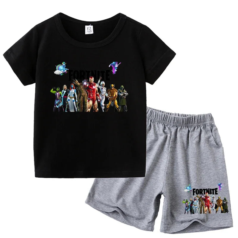FortnitesT-shirt Shorts for Boys Girl Tee Pants Set Summer 2pcs Children Clothing Tops T-shirts Fortress Night Print Tees Gift