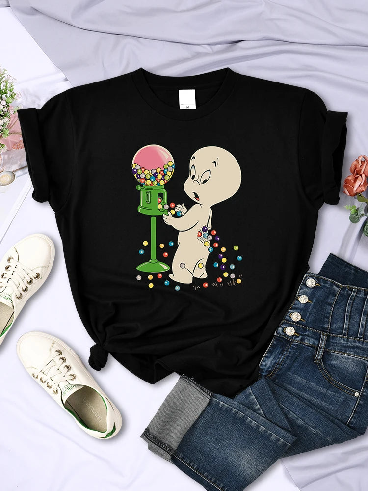 The Little Boy Likes Colored Glass Balls Women Short Sleeve Creative Street Tops Casual O-Neck Clothing All-math Female T-Shirts