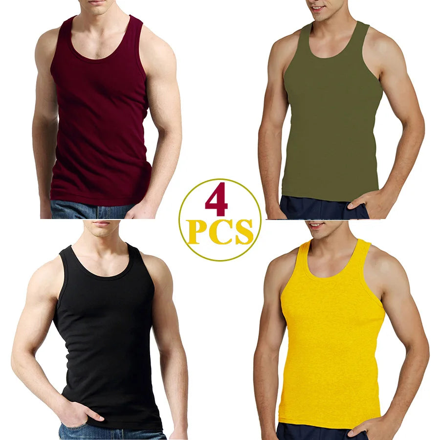 Tank Tops Men 100% Cotton Solid Vest Male Breathable Sleeveless Tops Slim Casual Gym Running Comfortable Undershirt Mens Gift