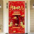 Year of The Horse 2026 Happy Chinese New Year Door Cover Decorations Banner Flag Welcome Hanging Backdrop Sign Party Background