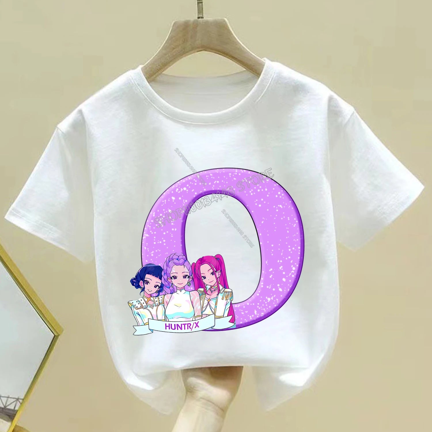 KPop Demon Hunters T-shirt for Children Cartoon A-Z Letters Tee Top White Round Collar Clothes Kids Short Sleeve Clothing Gift