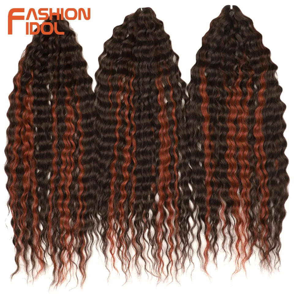 FASHION IDOL Ariel Twist Crochet Hair Synthetic 22 Inch 300g 3 Bundles Water Wave Hair Extensions Ombre Blonde Braid Curly Hair