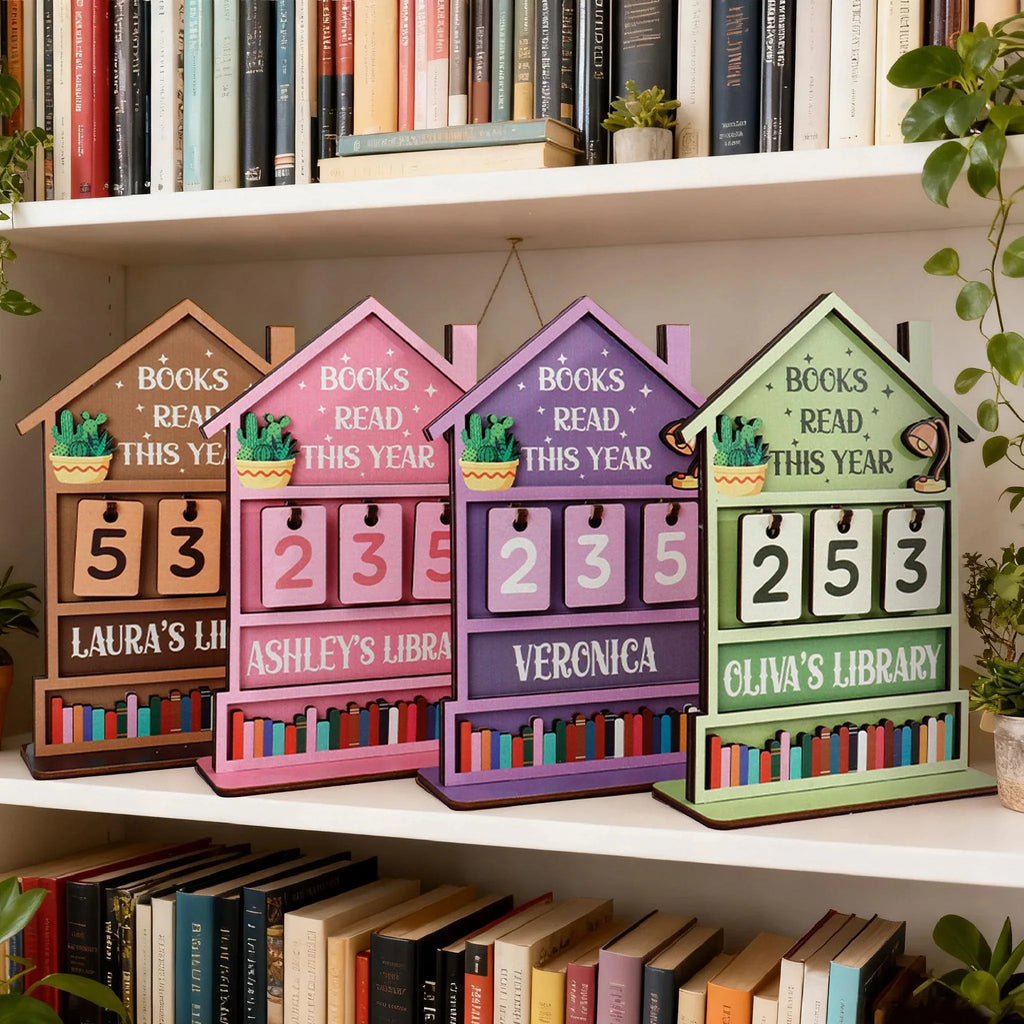 Custom Name Wooden Book Read This Year Counter Reading Challenge Tracker Bookshelf Decoration Bookish Gift for Bookworm Readers
