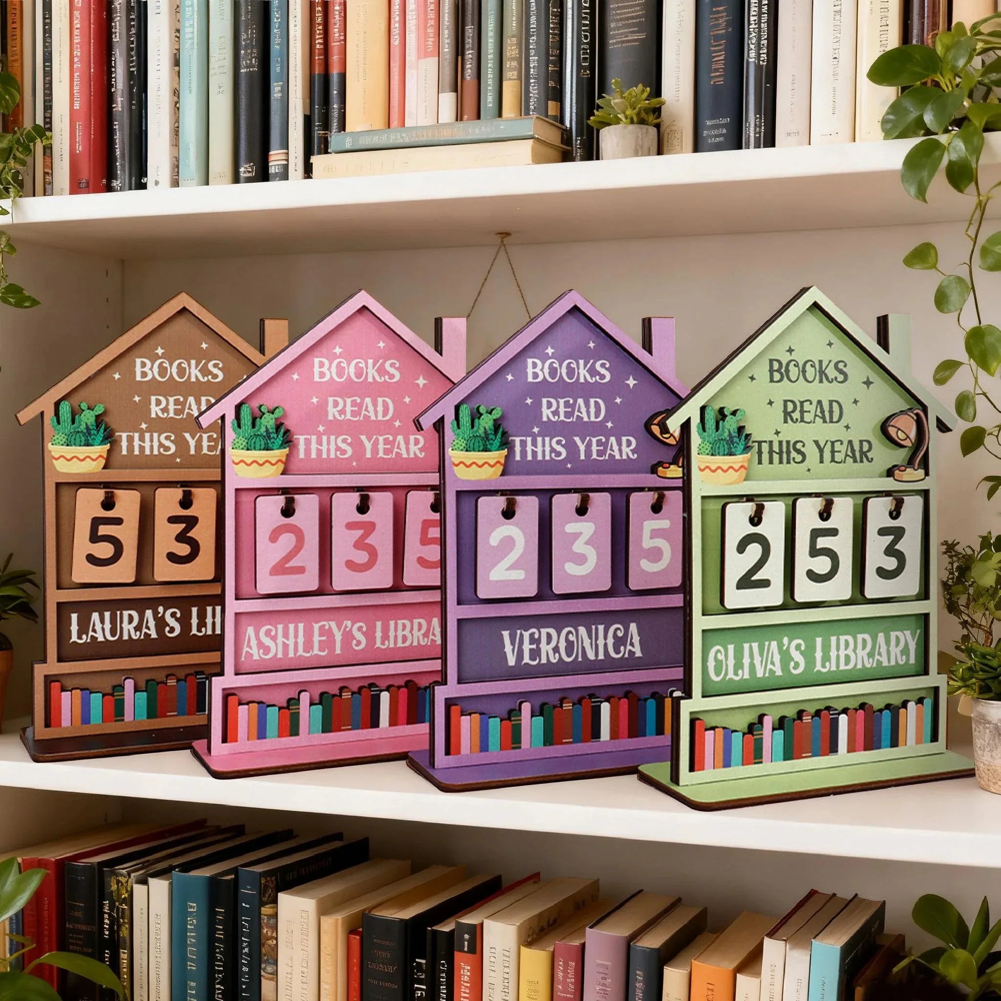Custom Name Wooden Book Read This Year Counter Reading Challenge Tracker Bookshelf Decoration Bookish Gift for Bookworm Readers