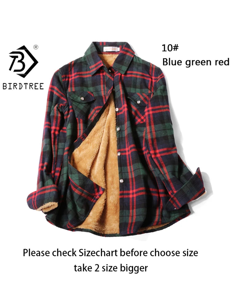 Velvet Thick Warm Women's Plaid Shirt Female Long Sleeve Tops M-5XL Winter Fleece Casual Check Blouse Autumn Clothes T77710A