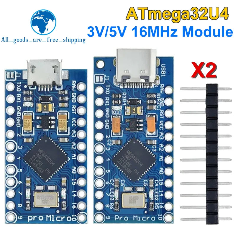 TZT Pro Micro ATmega32U4 5V 16MHz Original Chip Replace ATmega328 For Arduino Pro Mini With 2 Row Pin Header For Leonardo UNOR3