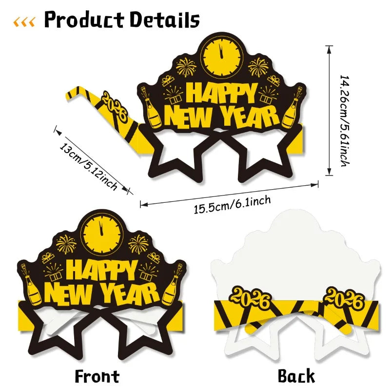2026 New Year Glasses - Funny Photo Props for NYE Party, Cardboard Celebration Deco Cheers to 2026! Festive New Year