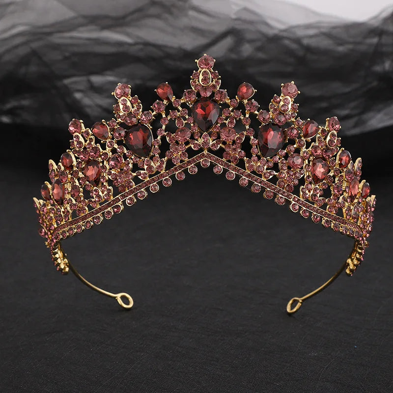 Baroque Bronze Black Green Crystal Bridal Tiaras Crown Vintage Rhinestone Diadem for Brides Headbands Wedding Hair Accessories