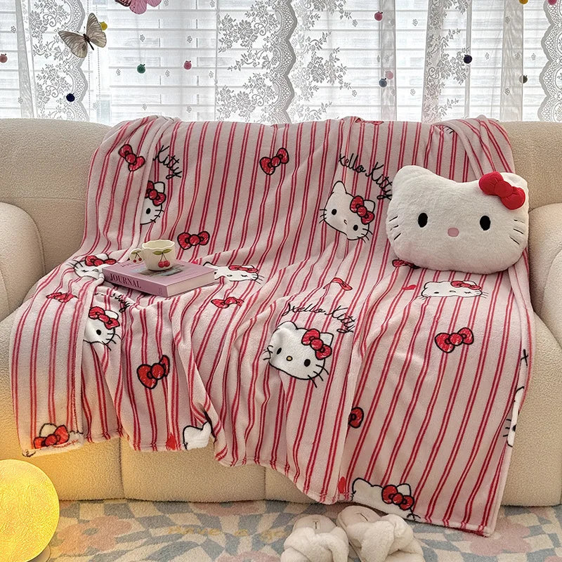 Cartoon Sanrio Hellokitty Blanket Kawaii Children Printed Double-Sided Milk Velvet Single-Layer Blanket Girls Lunch Thin Blanket