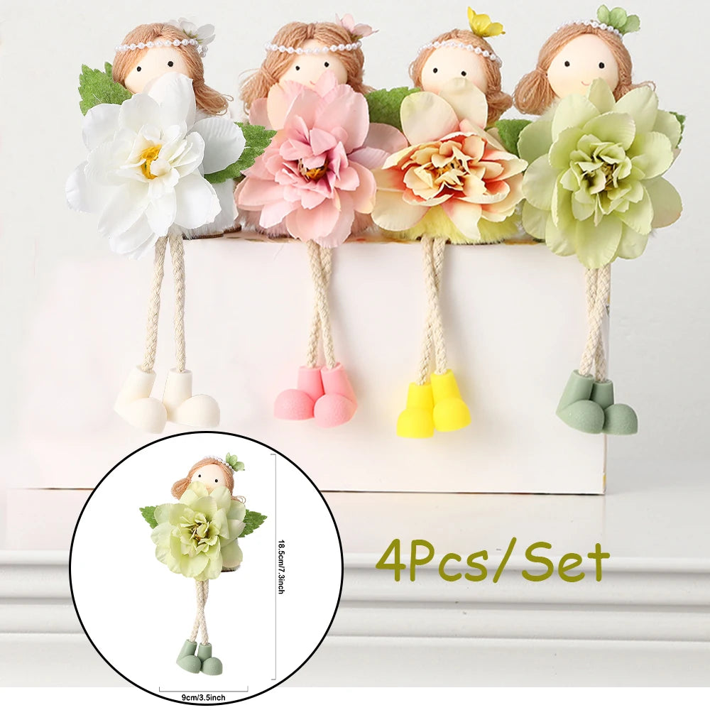 1Set Easter Multi Color Mixed Rabbit Fairy Ornament Yarn Skirt Bunny Angel Girl Pendant Happy Easter Party Spring Home Decor Kid