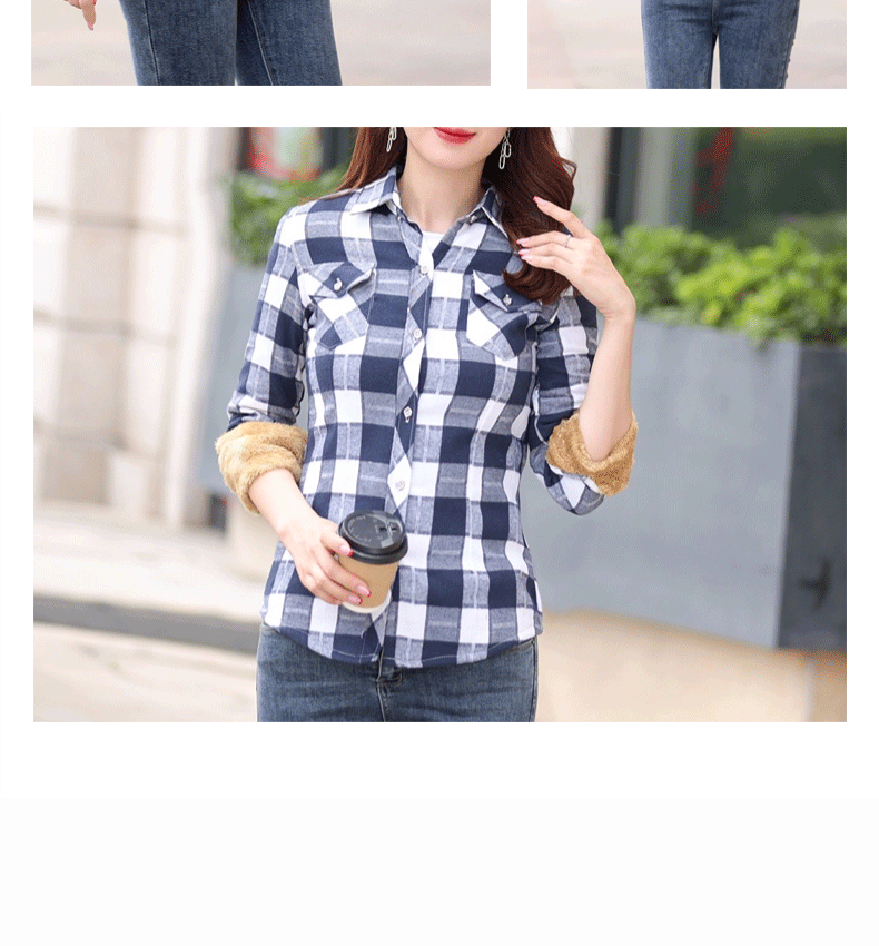 Thickened Fleece Women's Long Sleeve Shirt Autumn Winter New Style Warm Plaid Loose Fit Korean Style Cotton Button up Top