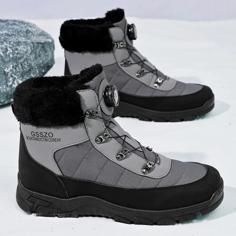 Winter Men Boots Outdoor Men Snow Boots High Top Cotton Boots with Fur Waterproof Non-slip Ankle Boots Lightweight Work Boots