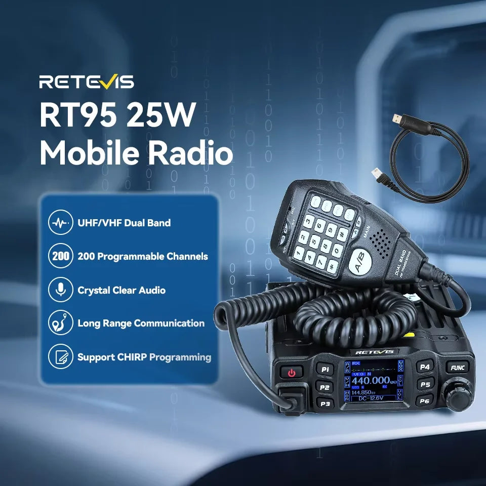 Retevis RT95 Mobile Ham Radio Two-way Car Radio VHF UHF Dual Band Mobile Radio Station Transceiver Base Station for Camping
