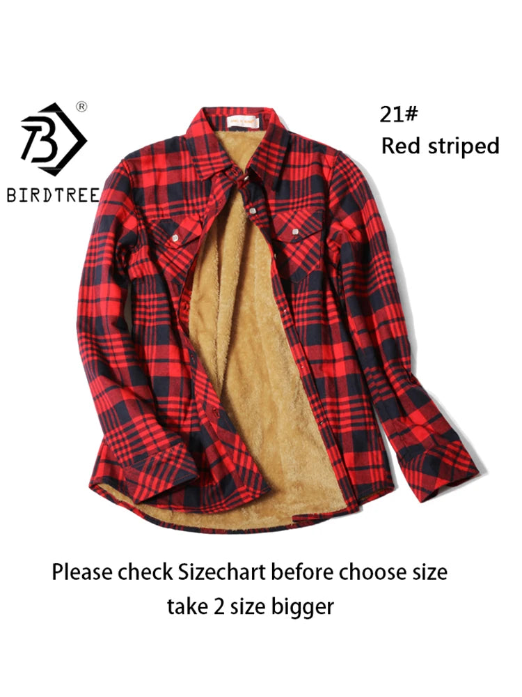 Velvet Thick Warm Women's Plaid Shirt Female Long Sleeve Tops M-5XL Winter Fleece Casual Check Blouse Autumn Clothes T77710A