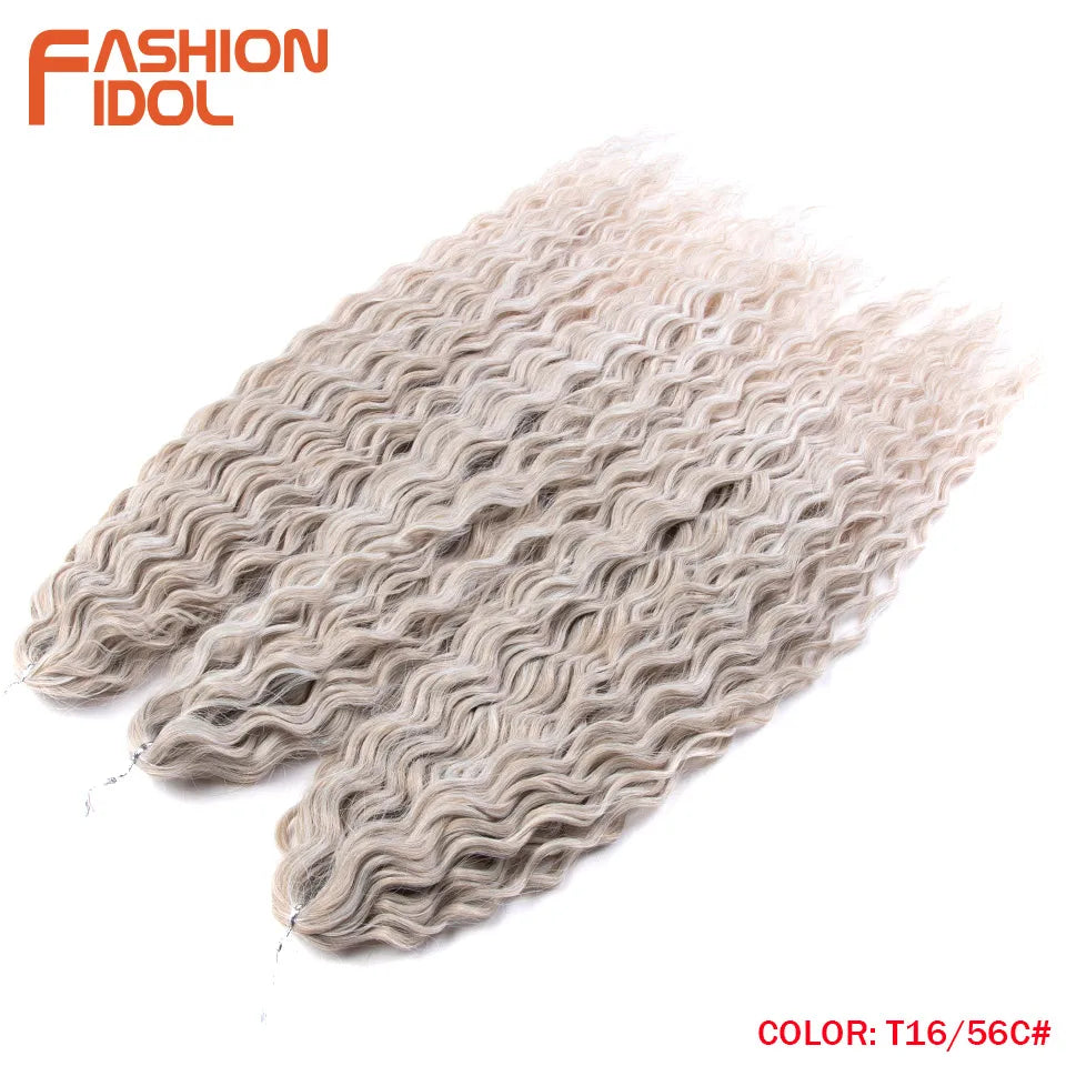 FASHION IDOL Ariel Twist Crochet Hair Synthetic 22 Inch 300g 3 Bundles Water Wave Hair Extensions Ombre Blonde Braid Curly Hair