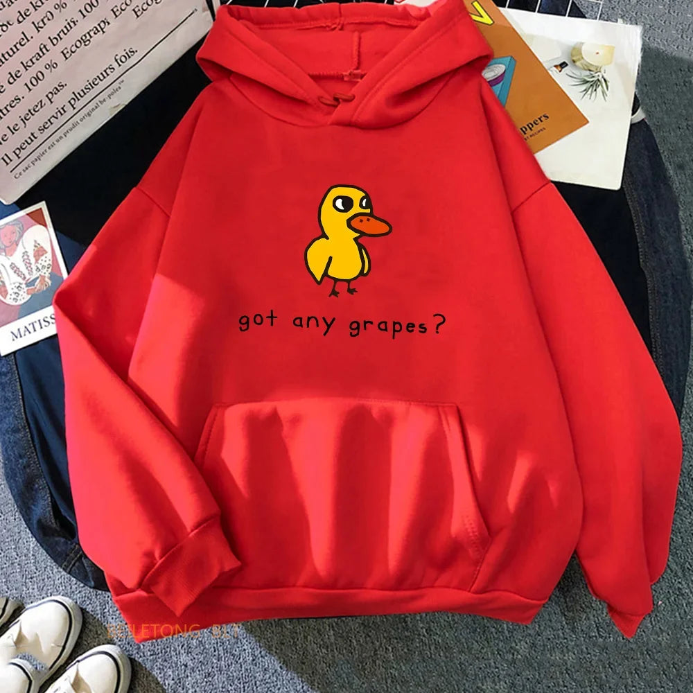 The Duck Song Got Any Grapes Printed Hoodies Kawaii Cartoon Women Sweatshirts Winter Soft Comfortable Hooded Clothing Streetwear