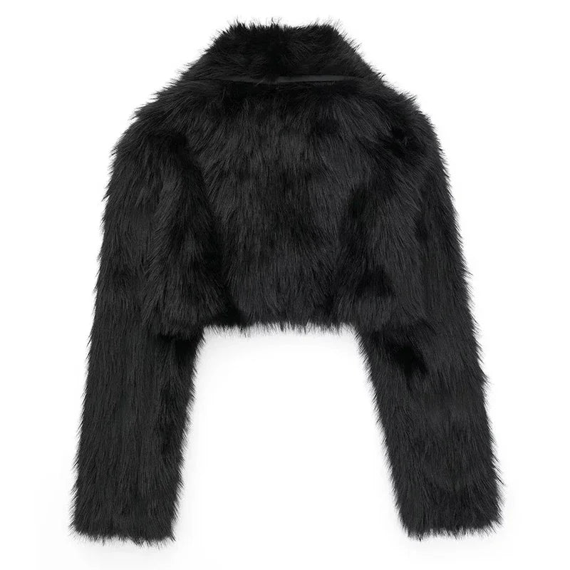 Winter Short Coat Turn Down Collar Elegant Fashion Lapel Faux Fur Coat Jacket French Style Female Warm Outerwear Women Clothing