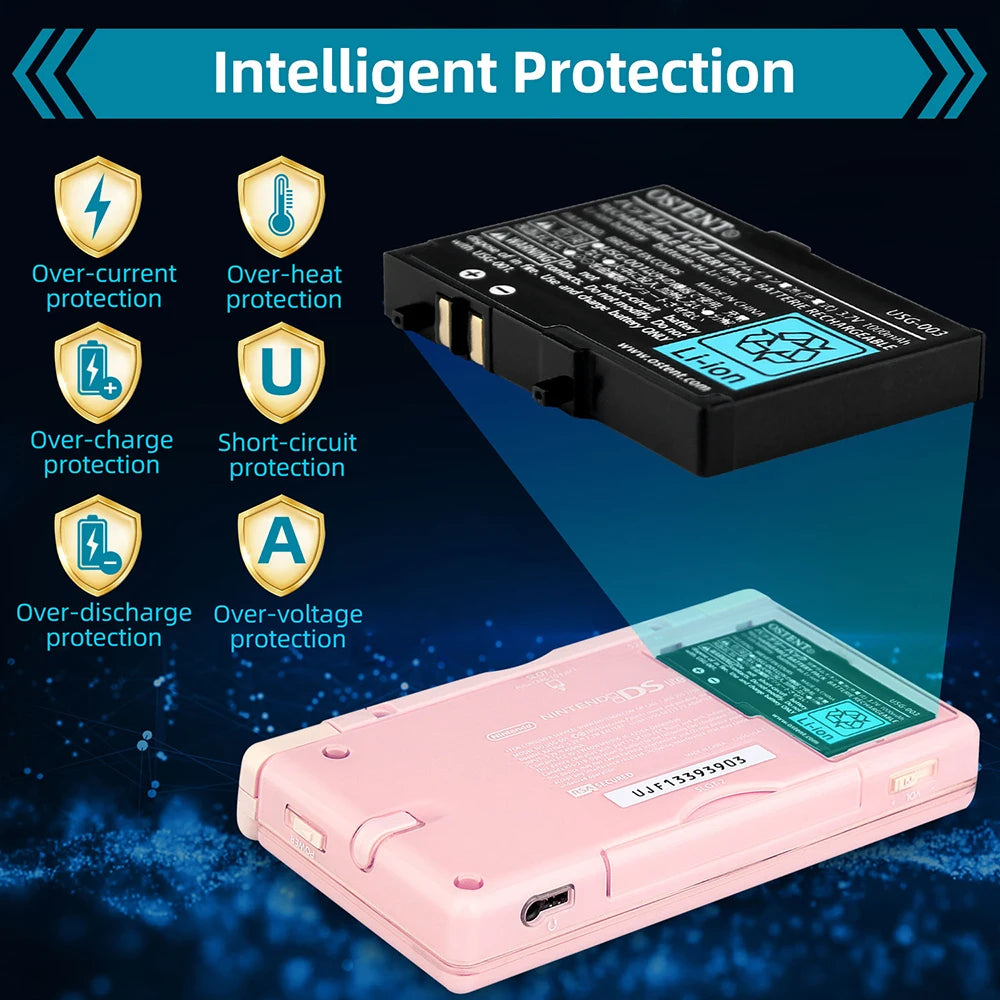 OSTENT Real Capacity 1000mAh 3.7V Rechargeable Lithium Battery+Tool Kit for Nintendo DSL NDS Lite Gamepad Replacement Battery