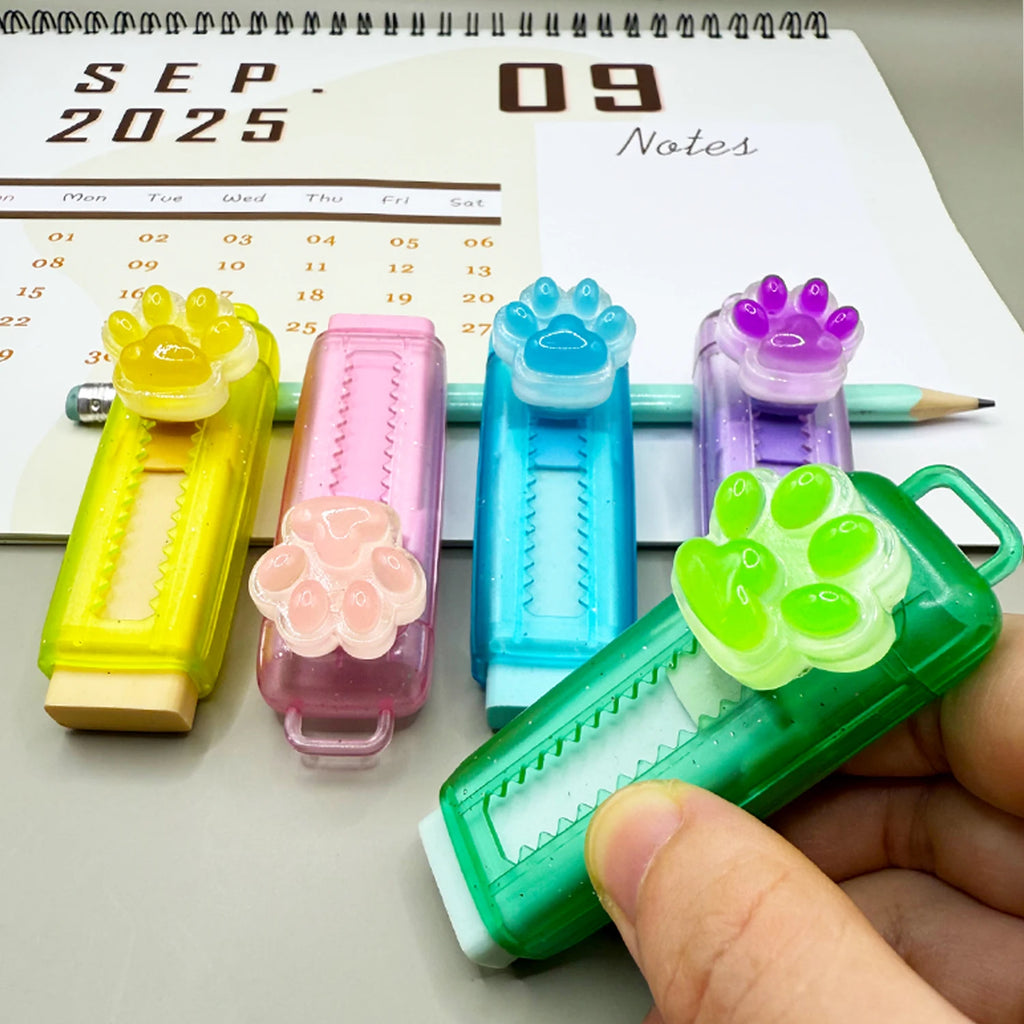 5Pcs Cat claw retractable eraser, push rod eraser cartoon creative, stationery student, office supplies