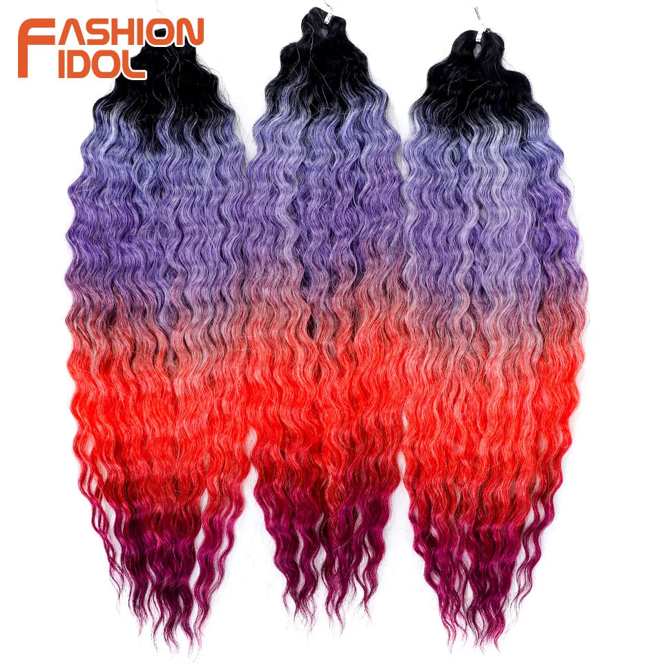 FASHION IDOL Ariel Twist Crochet Hair Synthetic 22 Inch 300g 3 Bundles Water Wave Hair Extensions Ombre Blonde Braid Curly Hair