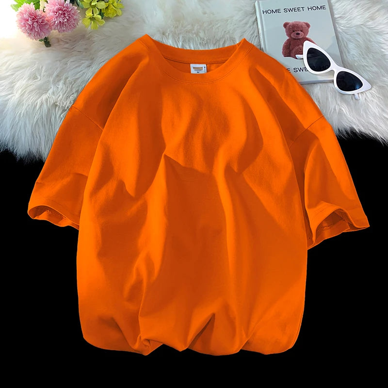 Oversized Summer Short Sleeve Men's T Shirt New Fashion Solid Loose O-Neck T Shirts Mens Cotton Hip Hop Streetwear Top Tees 5XL