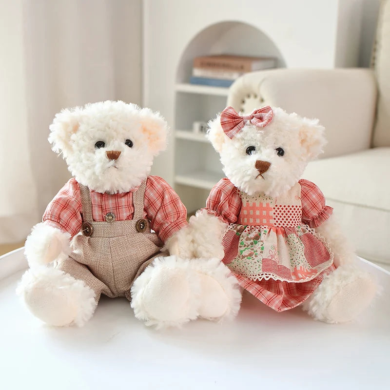 2 pcs/lot 26cm Lovely Couple Teddy Bear With Cloth Plush Toys Dolls Stuffed Toy Kids Baby Children Girl Birthday Christmas Gift
