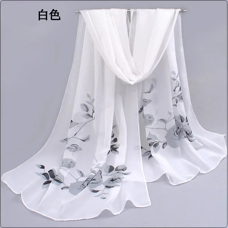2024 Spring and Summer Women Scarf New Pashmina Shawl Printed Cape Silk Chiffon Polyester Tippet Muffler 60*160cm