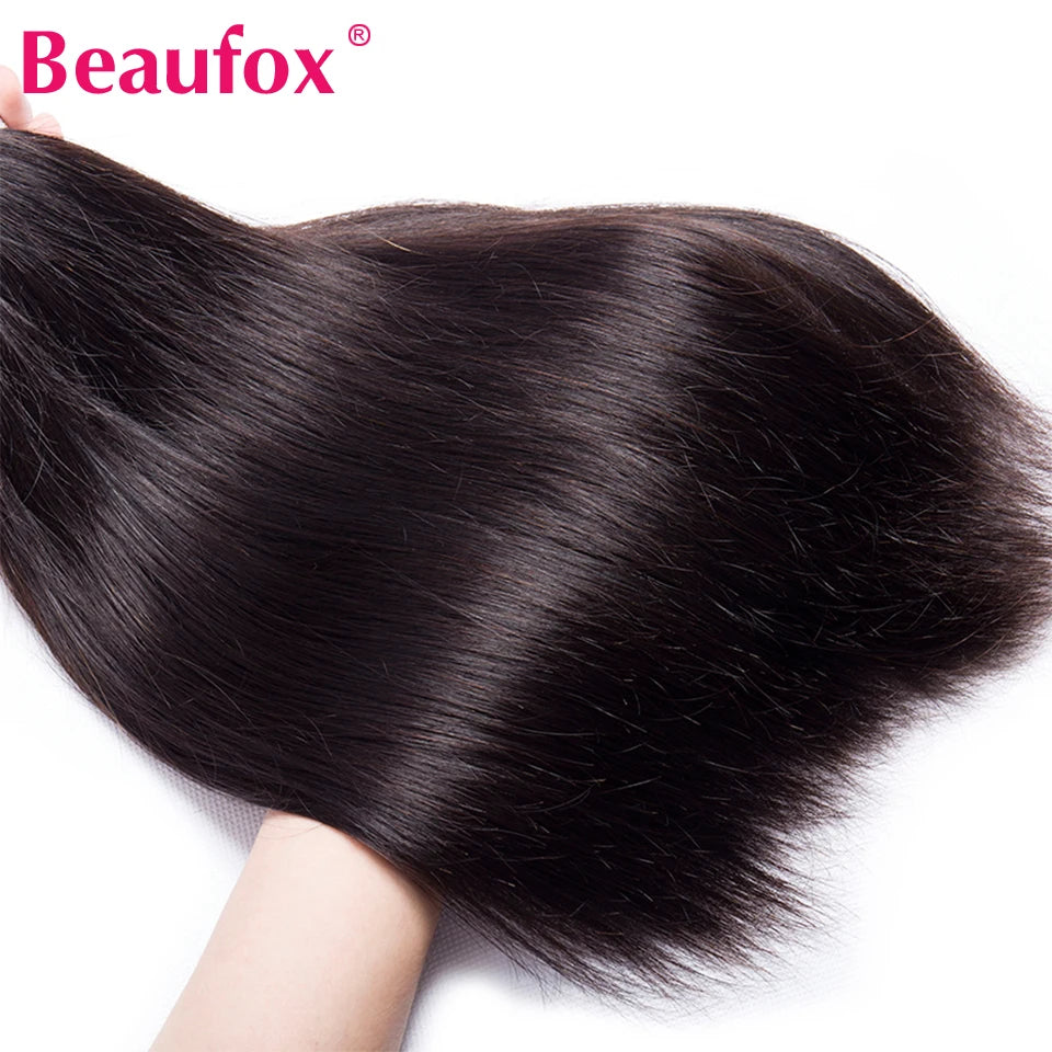 Beaufox Brazilian Hair Weave Bundles Straight Human Hair Bundles Extension Natural/Jet Black Remy 1/3/4 Pc Hair Bundles 8-30 In