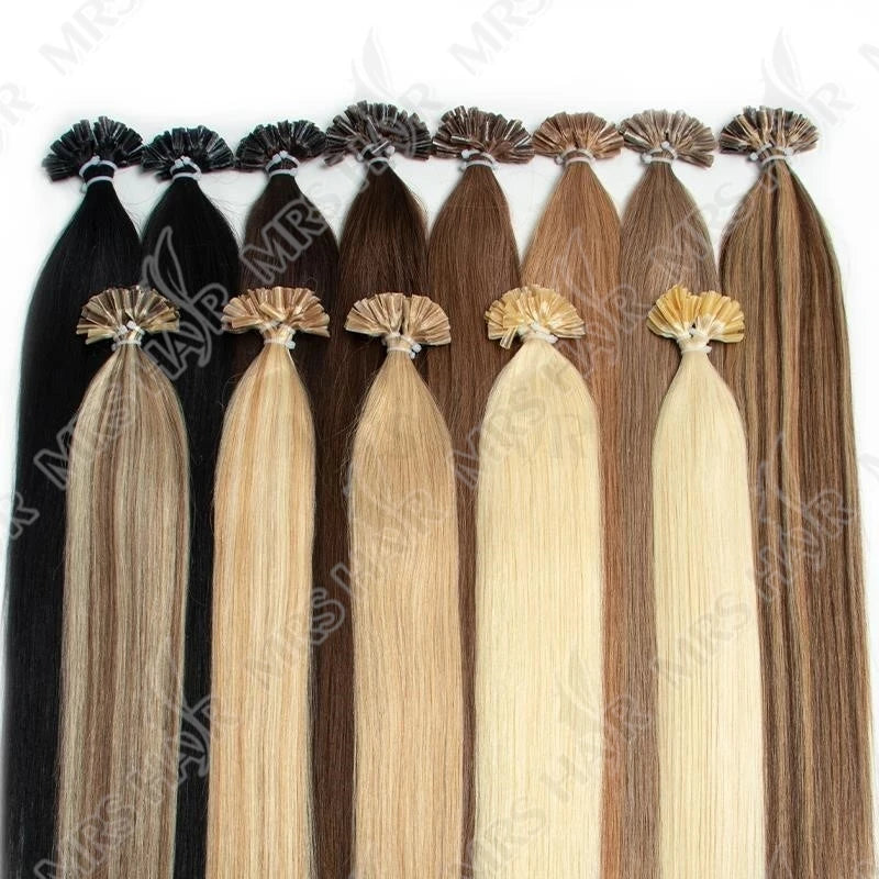 U Tip Fusion Hair Extensions Blonde Natural Real Human Hair Extensions 1.5cm Keratin Hair Capsules 50pcs 30g 40g 50g 12-24inch