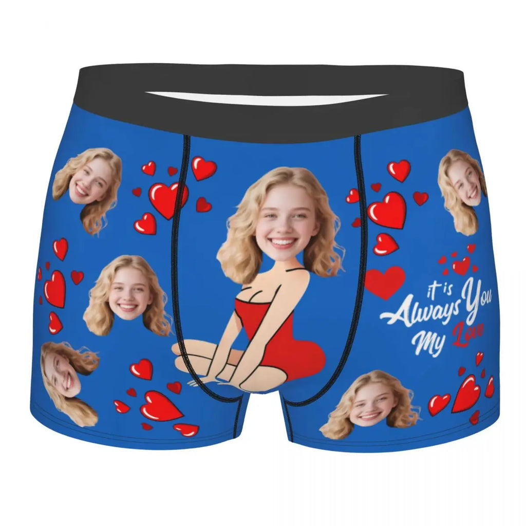 Valentine's Day Men's Personalized Face Photo Custom Underwear Design Your Own Boxer Briefs Panties Underpants For Husband