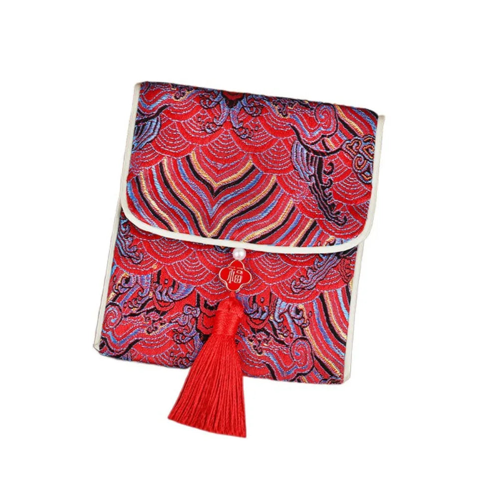 New Year Blessing Words Brocade Red Envelope Tassel Spring Festival Money Pocket Embroidery Best Wishes New Year Money Bag