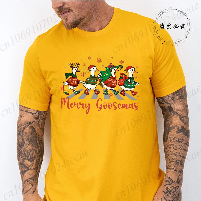 Christmas Family T Shirt for Men Women Funny Goose Group Matching Christmas Print Men Top Graphic Fashion Design T-Shirt Casual