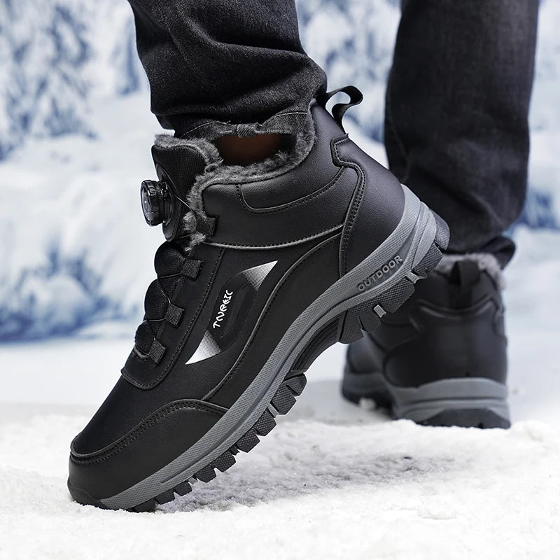 Winter Boots for Men New Waterproof PU Leather Warm Snow Ankle Boots Outdoor Warm Plush Non-slip Work High-top Casual Shoes