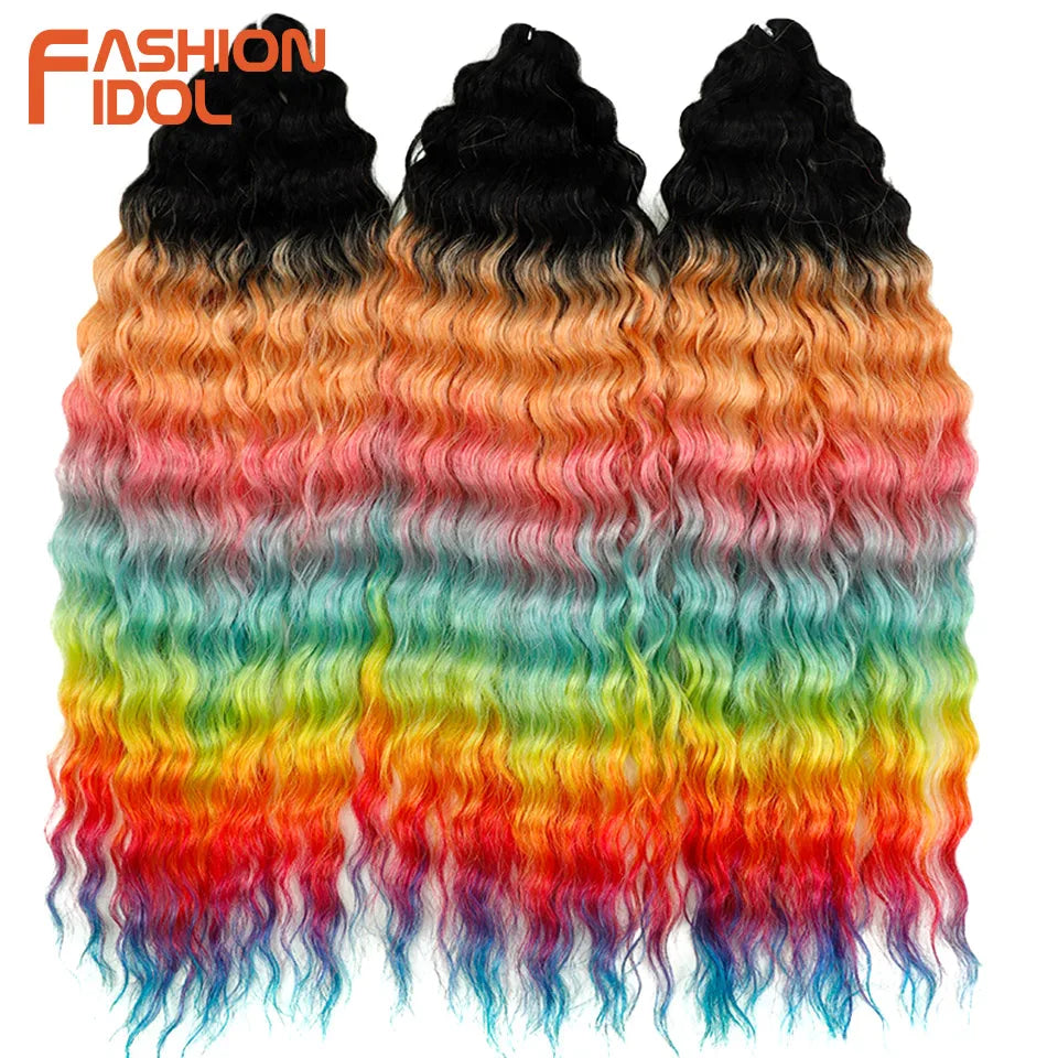 FASHION IDOL Ariel Twist Crochet Hair Synthetic 22 Inch 300g 3 Bundles Water Wave Hair Extensions Ombre Blonde Braid Curly Hair